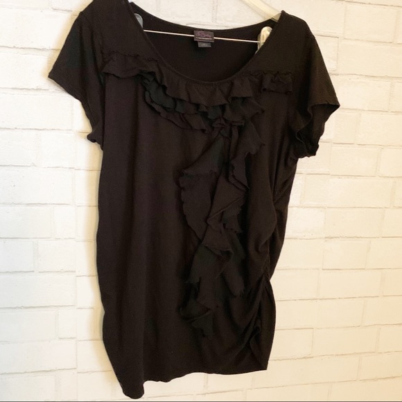 Motherhood Maternity Black Ruffled Ruched Top L - Picture 2 of 11